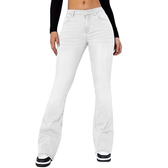 Breezora Women's Distressed Denim Jeans Vintage Wash Slim Fit Fashion Trousers 2025 New Arrival Classic Jeans XXL Size White