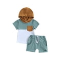 thumbnail image 1 of xiaxaixu Kid Boy Pants Suit, Casual Party Hooded Neck Short Sleeve Tops + Drawstring Solid Color Pants, 1 of 9