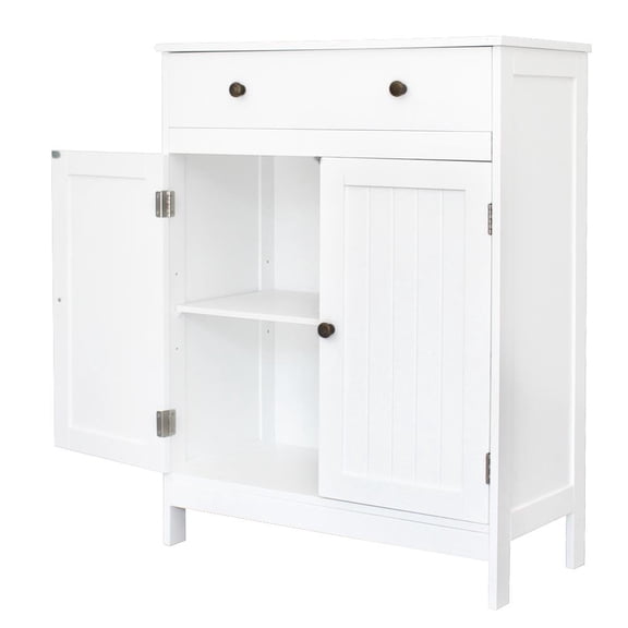 Ktaxon Bathroom Floor Cabinet, Freestanding Storage Cupboard w/ Drawer and 2 Doors, MDF White