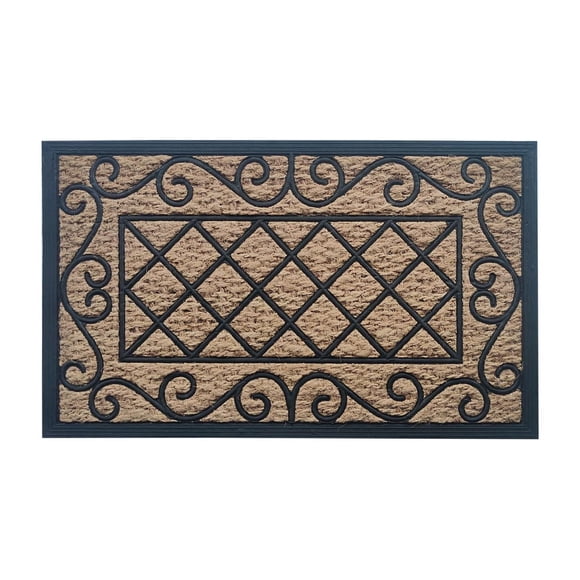 Home Décor Inc. Diamond Coir Doormat – 18" x 30", Durable, Natural Fiber, Anti-Skid Backing