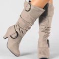 thumbnail image 1 of LSLJS Women's Winter Warm High Heel Straight Leather Belt Buckle Suede Thick Heel Knight, 1 of 3