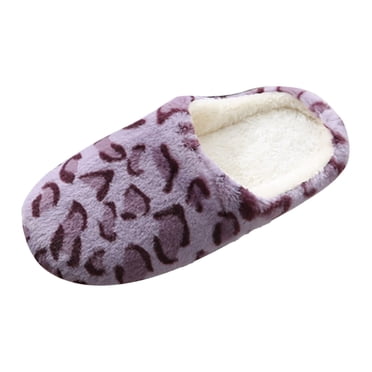 GDREDA Pantoufle pour Femme en Mousse Mémoire Pantoufles de Maison pour Femmes avec Imprimé Léopard Douce Duveteuse Antidérapante Chaussures d'Intérieur pour Chambre Violet,7