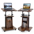 thumbnail image 1 of Costway 2PCS Mobile Podium Stand with Tilting Top Storage Cabinet & Lockable Wheels Rustic Brown + Black, 1 of 10