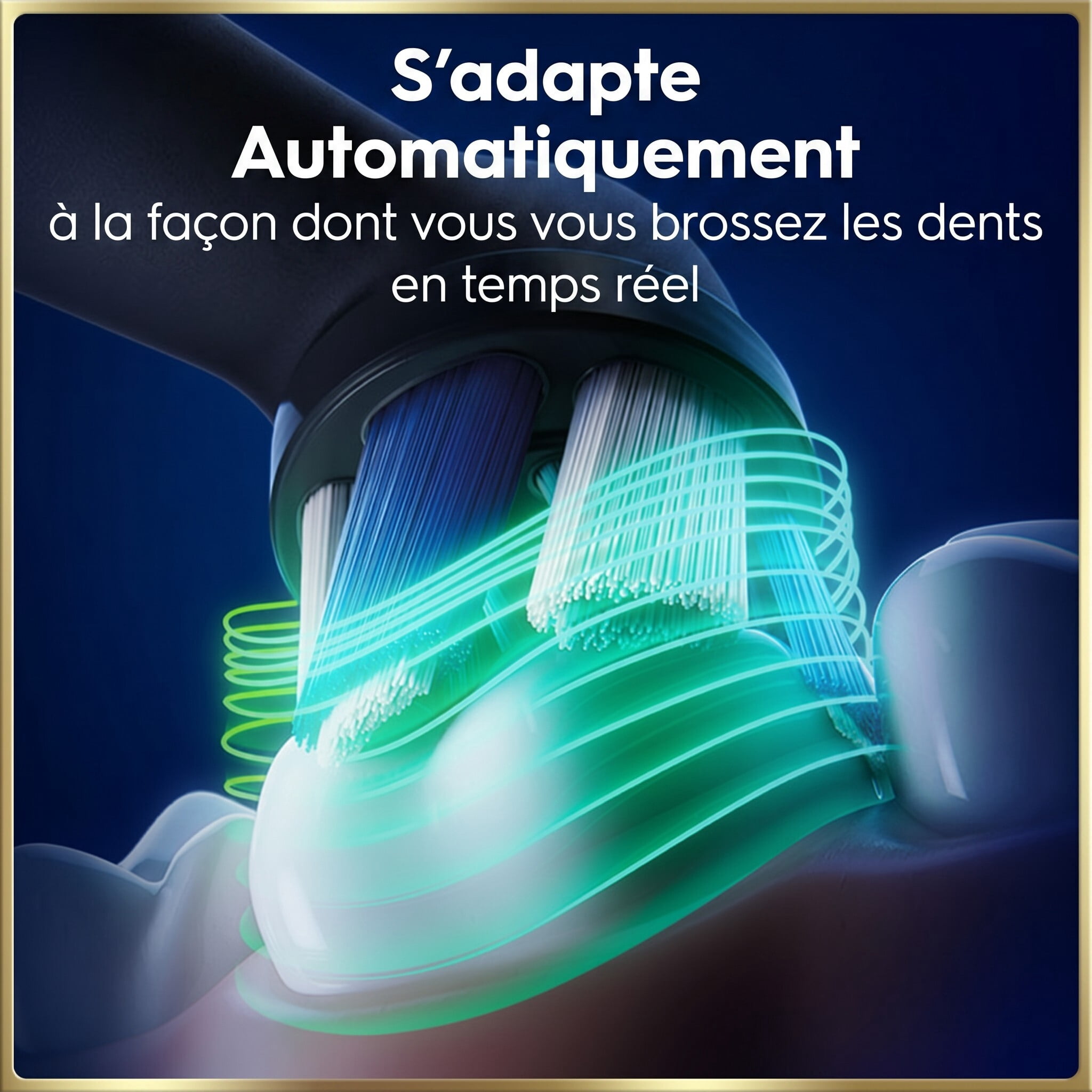 Brosse à dents électrique rechargeable Oral-B, iO9 Genius, 7 modes de nettoyage, écran interactif, étui de voyage avec chargeur intégré, détecteur de pression visible, 4 brossettes, bleu saphir