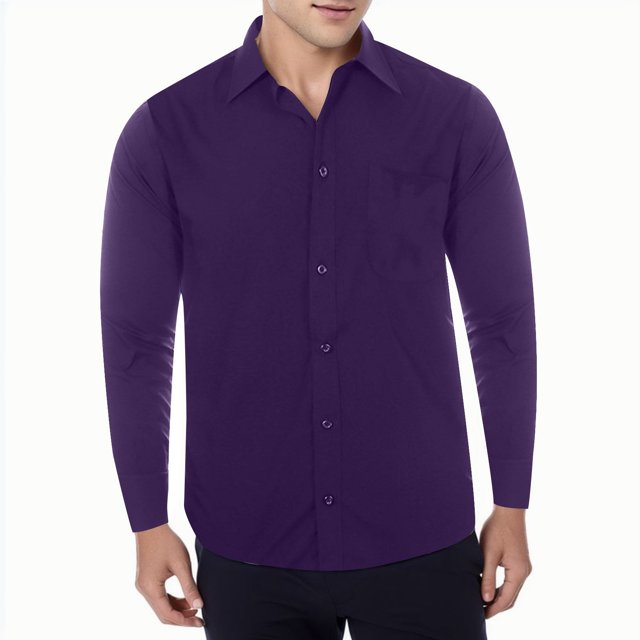 XDZJLR Chemise Homme Décontractée Business Couleur Unie Col à Revers Manches Longues