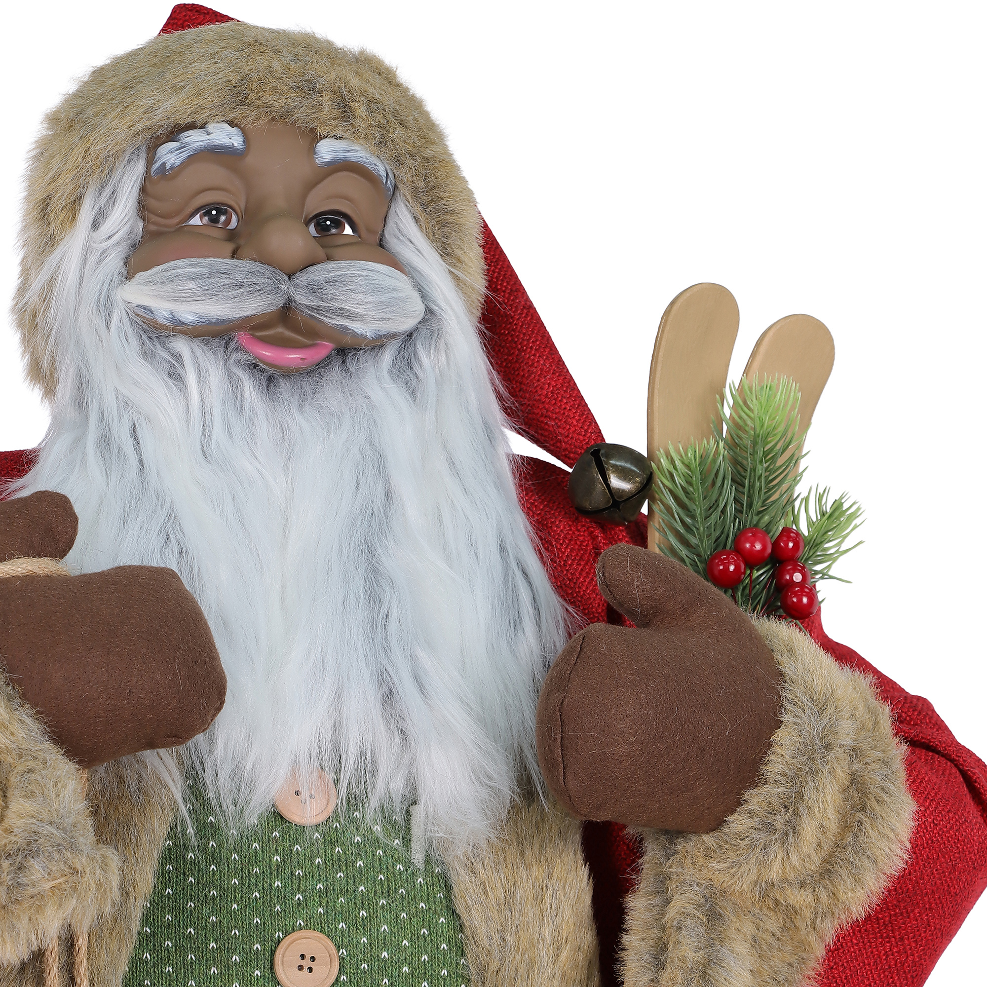 HOLIDAY TIME Figurine Père Noël debout peau foncée 48 pouces, décoration intérieure Noël 65% PP 35% Polyester