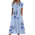 thumbnail image 2 of CHUANK Robes de Travail pour Femmes Liquidation Mode Dames Décontracté Ample Imprimé Papillon Col en V Manches Courtes Boutons Poches Longue Robe, 2 of 6