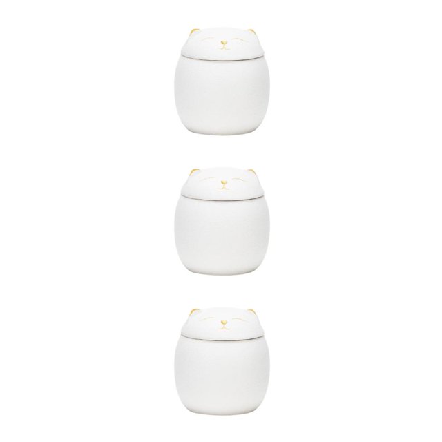 Baohd Large Capacity Ceramic Canisters Cute For Wide Application Sturdy And Durable Ceramics Cat Form Ceramic Tea Jars white 500ml 3Set