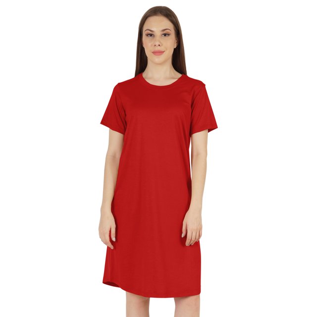 Inkmeso Robe T-Shirt d'Été Décontractée Unie pour Femmes, Coupe Ample, Tunique à Manches Courtes, Robe de Nuit