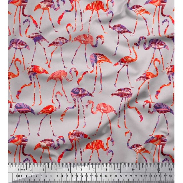 Soimoi Polyester Crepe Fabric Flamingo Bird Print Fabric by The Yard 52 Inch Wide