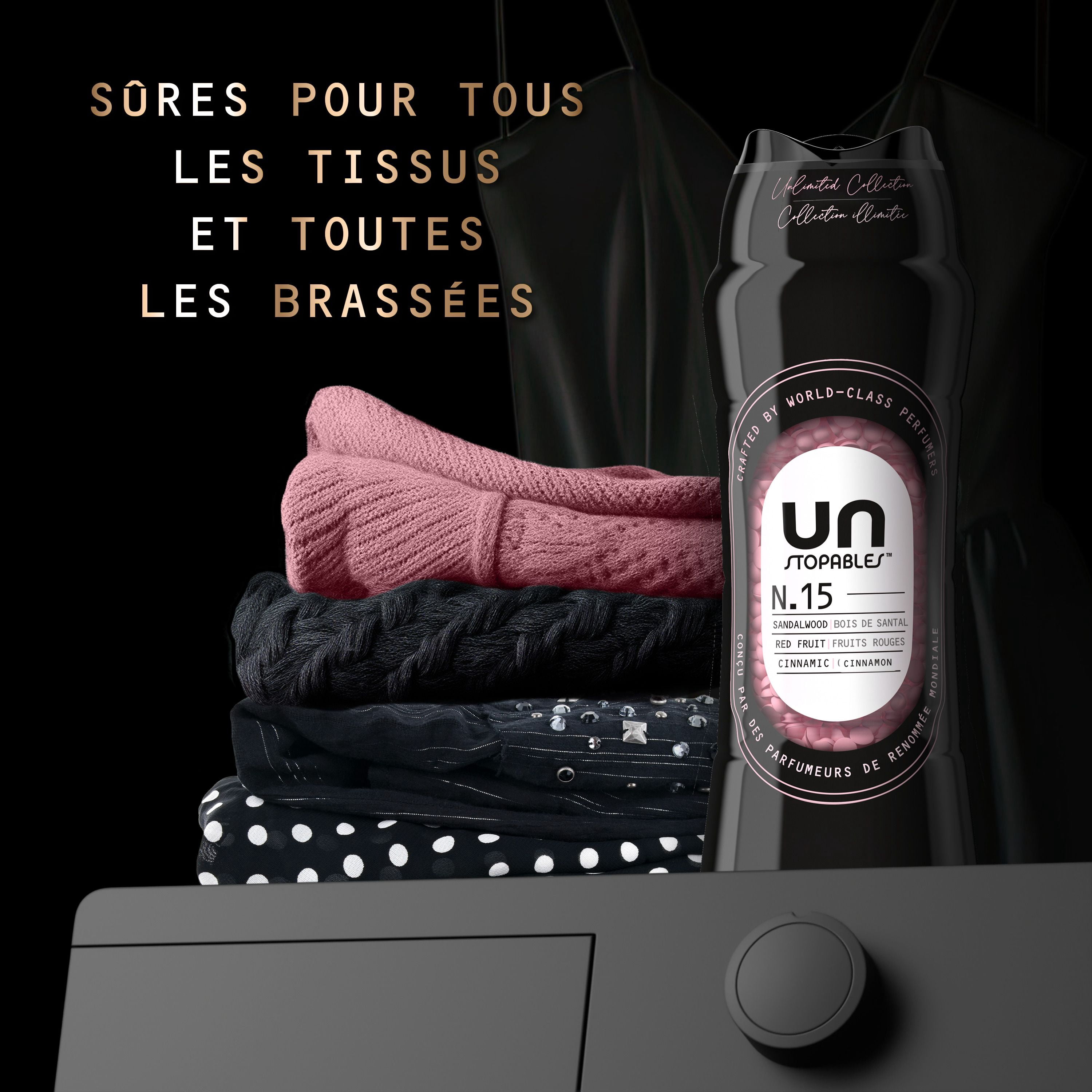 Perles rehausse-parfum pour la lessive Downy Unstopables collection Illimitée, nº 15, parfum fin, perles parfumées pour une fraîcheur longue durée