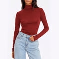 thumbnail image 2 of QATAINLAV Chandails à Col Roulé pour Femmes Ajustés Basiques à Col Montant Manches Longues Chemises Automne Hiver Tenues de Superposition, Rouge, TG, 2 of 8