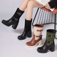 thumbnail image 2 of B91xZ Bottes pour Femmes Mi-Mollet Lacets Chaussures Militaires, Marron 8, 2 of 5
