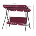 thumbnail image 2 of 3-Seater Outdoor Porch Swing with Adjustable Canopy, Patio Swing Chair for Garden, Poolside, Backyard, Wine Red, 2 of 7