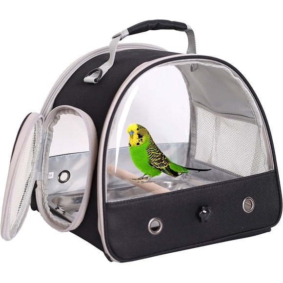 Portable Bird Carrier, Bird Travel Cage with Standing Perch and Stainless Steel Tray, Parrot Parakeet Carrier with Side Access Window