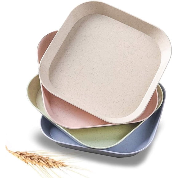 Bamboo Fibers Plates, Earth-Friendly Snack Plate Set, Heat-Resistant, Non-Slip Surface, Reusable, Multi-Color, Unbreakable Dinner Dishes for Everyday Use (4 Pieces)