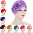 thumbnail image 2 of Three Flower Decal Design Turban Hat Elastic Hijab Cap Hair Loss Cover Headwear, 2 of 6