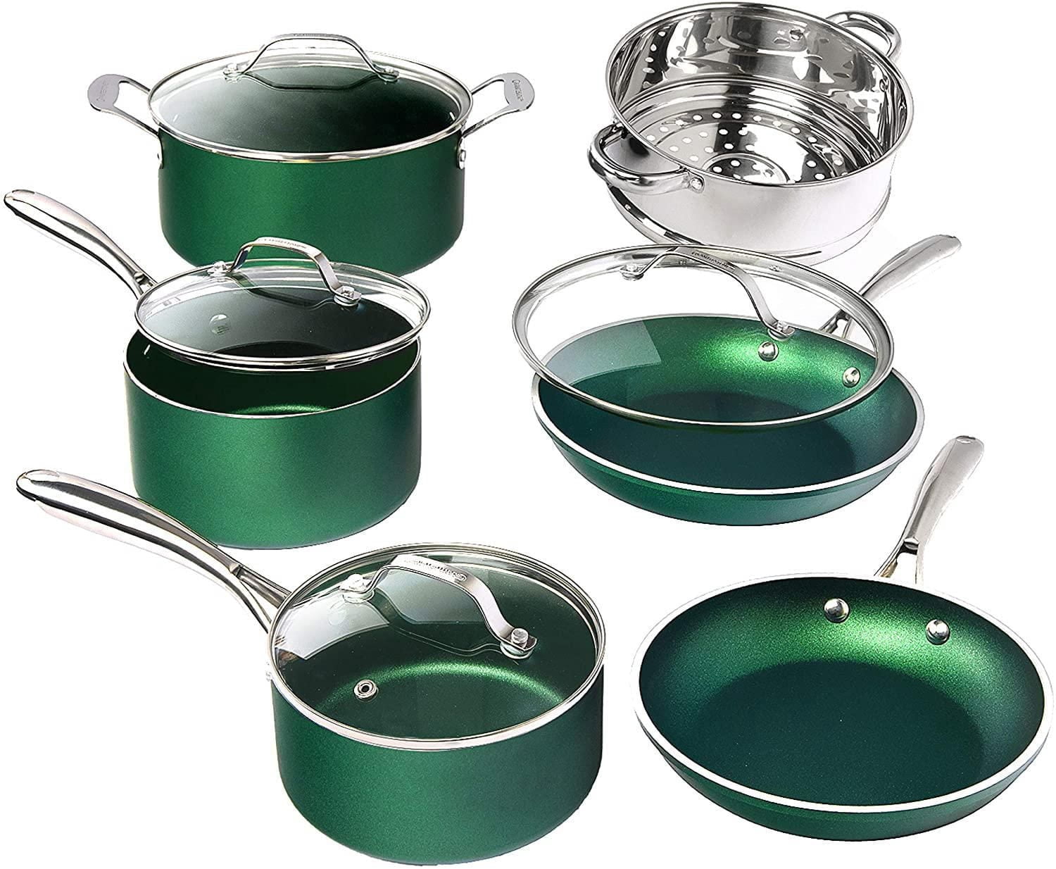 Granitestone Emerald Collection 10 Piece Pots and Pans Set with Ultra Nonstick Stainless Steel Stay Cool Handles, Oven & Dishwasher Safe