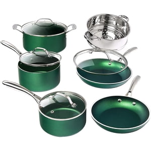 Granitestone Emerald Collection 10 Piece Pots and Pans Set with Ultra Nonstick Stainless Steel Stay Cool Handles, Oven & Dishwasher Safe