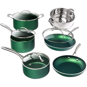 Granitestone Emerald Collection 10 Piece Pots and Pans Set with Ultra Nonstick Stainless Steel Stay Cool Handles, Oven & Dishwasher Safe