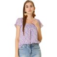 thumbnail image 1 of INSPIRE CHIC Women's Chiffon Square Neckline Ruffle Sleeve Floral Top, 1 of 6