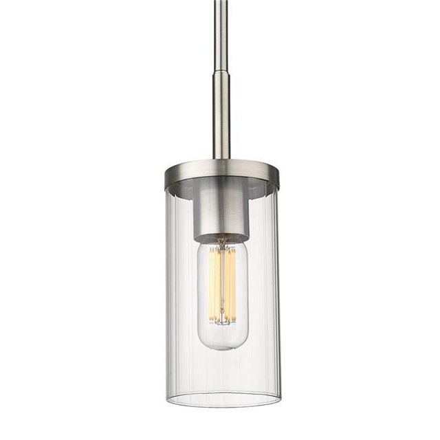 Golden Lighting 7011-M1L PW-CLR Winslett Mini Pendant in Pewter with Ribbed Clear Glass Shade