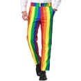 thumbnail image 1 of INSPIRE CHIC Men's Striped Pants Skinny Fit Color Block Dress Trousers 32 Multicolor, 1 of 7