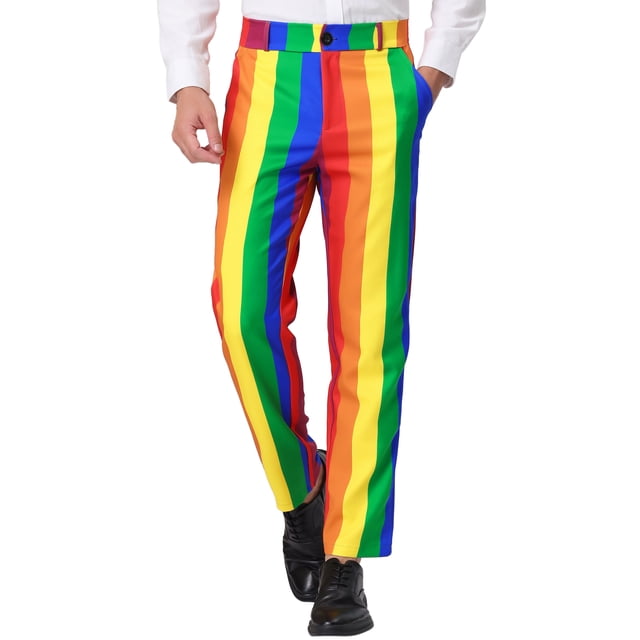INSPIRE CHIC Men's Striped Pants Skinny Fit Color Block Dress Trousers 32 Multicolor