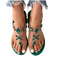thumbnail image 1 of Flat Sandals for Women T-Strap Transparent Elastic Flash Rhinestone Decor Colorful Dressy Wedding Slip on Non Slip Summer Flip Flops Thong Sandals Green, 1 of 6