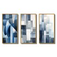 thumbnail image 2 of Designart "Retro Navy Blue Cubist Dreams II" Modern Geometric Framed Wall Art Set Of 3 - Blue Abstract Frame Canvas Set For Living Room Decor, 2 of 6