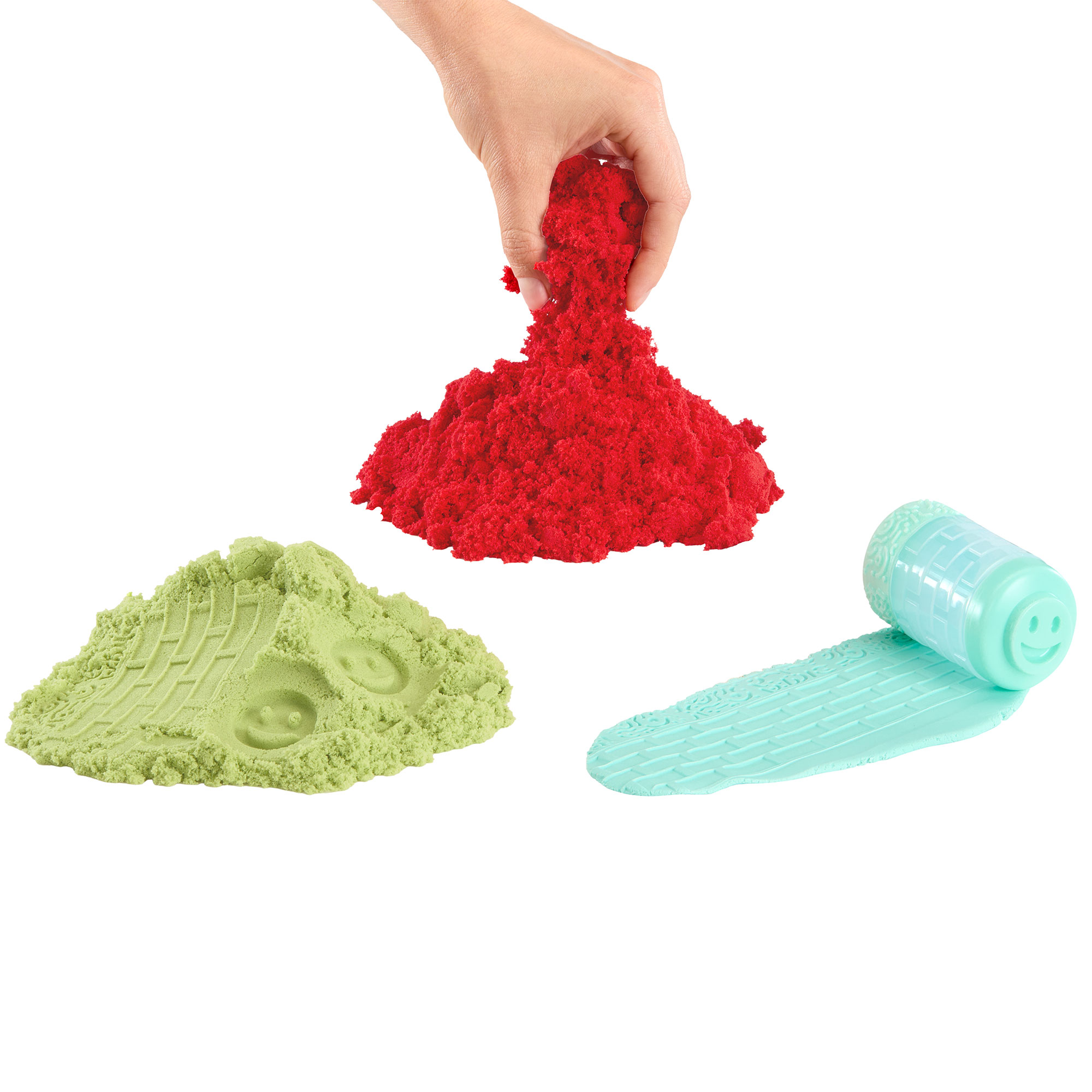 Wonder Factory Never Dry Sand Bag with Never Dry Dough- Red + Lime Green Sand with Light Blue Dough