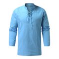 thumbnail image 2 of Chemises Hommes Mode Rétro Couleur Unie Col en Dentelle Chemise Décontractée Ample, 2 of 4