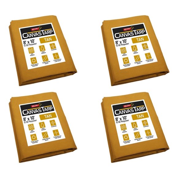 Mytee Products (4 Pack) 8' x 10' Tan Canvas Tarp 12oz Heavy Duty Water Resistant