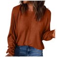 thumbnail image 1 of Yuyuzo Hauts Grande Taille pour Femmes Chic Mode Décontracté Couleur Unie Chemises de Bas Manches Longues Col Rond Hauts, 1 of 5