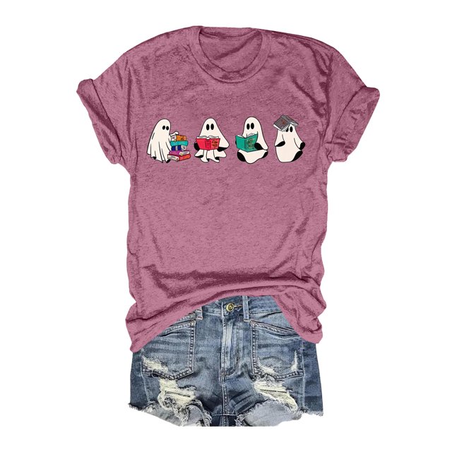 LUOGENLI T-shirts pour Femme pour Femmes T-Shirt à Manches Courtes à Imprimé Floral à la Mode pour Célébration de Jour / Haut à Col Rond T-shirts pour Femmes T-Shirt Graphique Vêtements d'Été Violet Pâle S