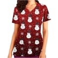 thumbnail image 1 of RKSTN Christmas Scrub Tops for Women Tops Short Sleeve V-neck Tops Working Uniform Christmas Tree Elk Snow Printed Tops with Pockets, 1 of 4