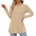 thumbnail image 1 of Timegard Womens Tops Crewneck Long Sleeve Solid Color Comfy Warm Basic Tee Fall Winter Casual Tunic Tops, 1 of 4