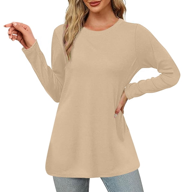 Timegard Womens Tops Crewneck Long Sleeve Solid Color Comfy Warm Basic Tee Fall Winter Casual Tunic Tops