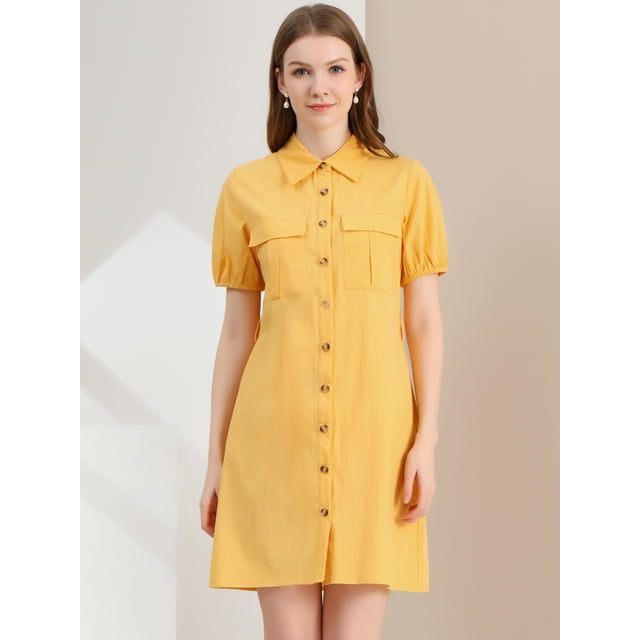 INSPIRE CHIC Robe-Chemise Boutonnée pour Femme à Col, Manches Courtes, Style Safari, avec Poches et Ceinture