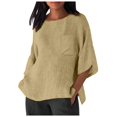 thumbnail image 1 of Hauts d'Été pour Femmes Élégants avec Manches 3/4 et Col Rond en Chemises Unies Confortables pour Femmes Kaki G, 1 of 4