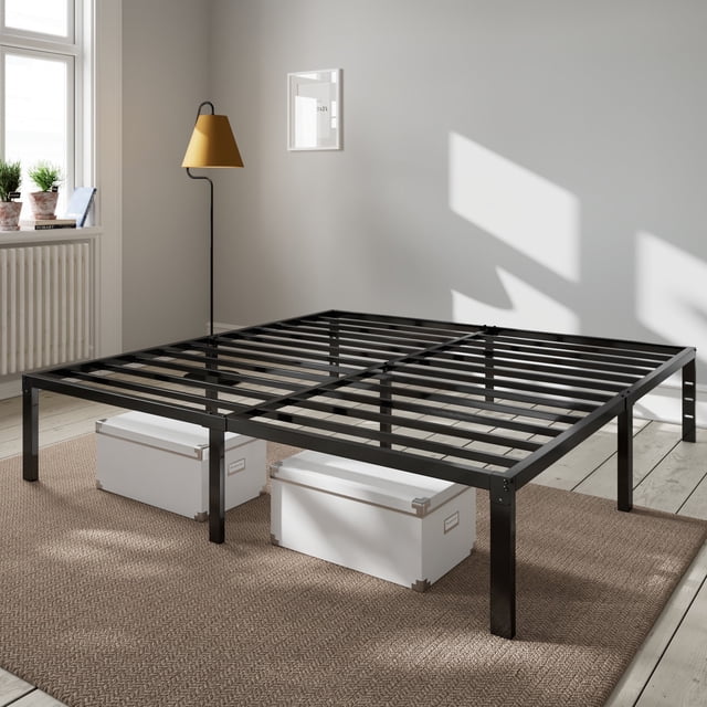 Amolife King Bed Frame, Heavy Duty Metal Platform Bed with Ample Under-bed Storage Space, No Box Spring Needed, Black