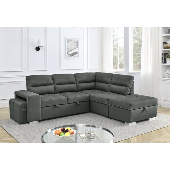 Hamuq Sectionnel de Sofa Réversible en Suède d'Air Gris avec Rangement, Gonflable, Cadre en Bois Massif de Pin et Contreplaqué, Sièges à Ressorts Ensachés, 94 Pieds L 84 Pieds P 36 Pieds H