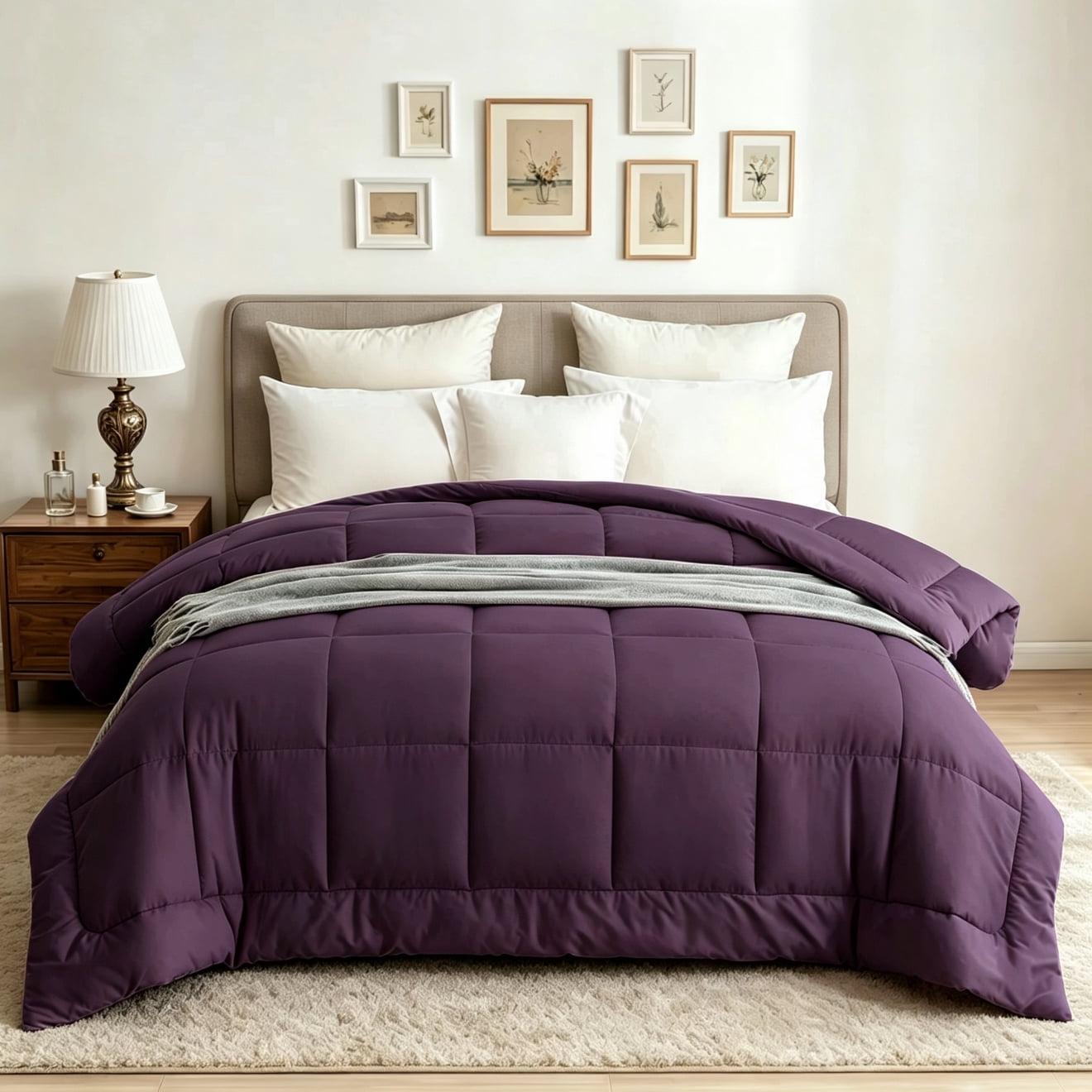BedTreat Down Alternative Duvet Insert, Quilted Queen Size Purple Comforter, All Season Ultra Soft Microfiber Bedding with Corner Tabs, Machine Washable
