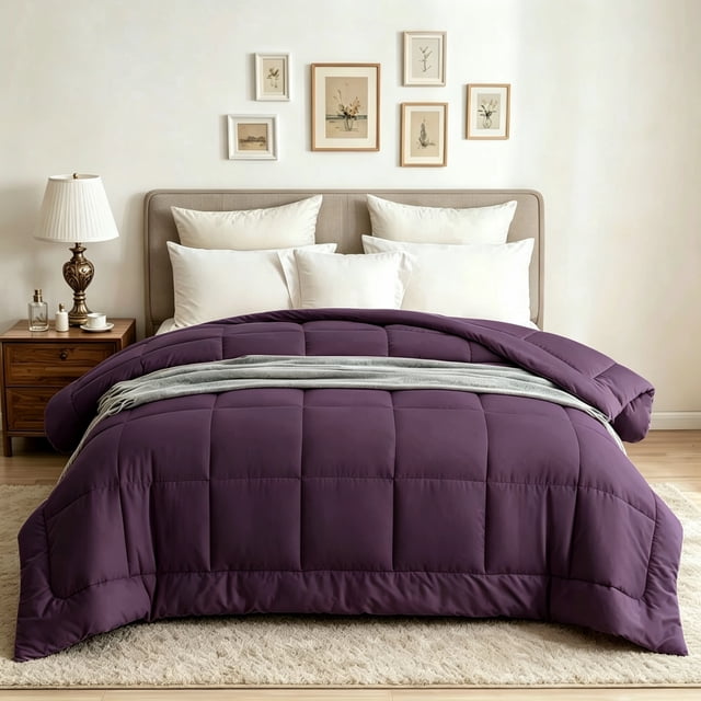 BedTreat Down Alternative Duvet Insert, Quilted Full Size Purple Comforter, All Season Ultra Soft Microfiber Bedding with Corner Tabs, Machine Washable