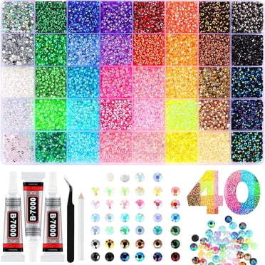 ERTZAE 40 Colour Resin Jelly Rhinestones For Bedazzling,3Mm Flatback Gems For Crafting,Bedazzling Kit With 3Pcs B7000 Glue For Clothing Shoes Nail Book Diamond Art