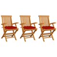 thumbnail image 1 of vidaXL Garden Chairs with Red Cushions 3 pcs Solid Teak Wood, 1 of 5