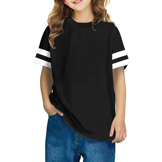 Rbaofujie T-Shirts Filles Manches Courtes Col Rond Bloc de Couleur Hauts d'Été Mode 2025