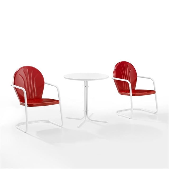 Crosley Furniture Griffith Ensemble Bistro d'Extérieur en Métal de 3 Pcs, Fini Rouge Vif Lustré
