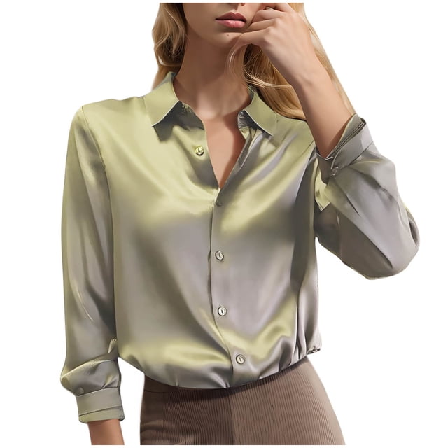 GigrtiJin Chemises Boutonnées pour Femmes Automne Manches Longues Col Rabattu Couleur Unie Mode Décontractée Confortable Hauts Amples