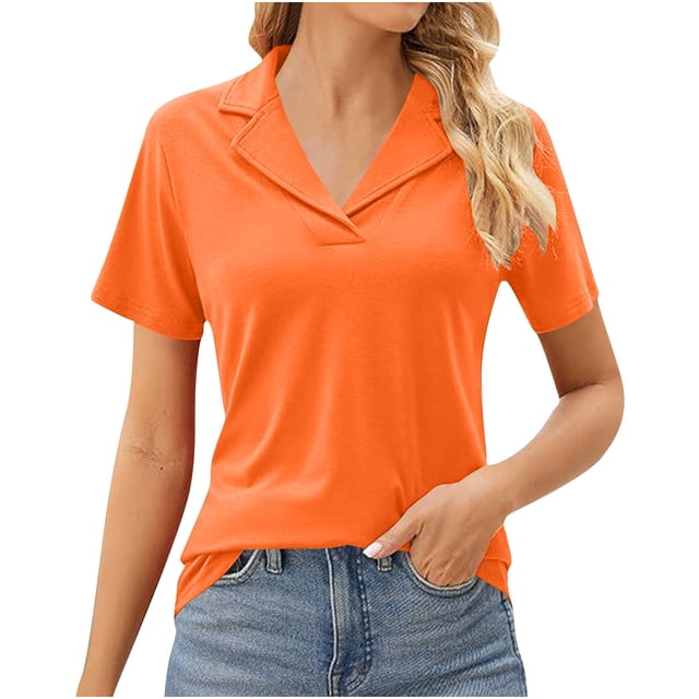 Vente Liquidation de Hauts pour Femmes! Polos pour Femmes Col à Revers Col en V Manches Courtes Blouse Chic Décontractée Tunique Hauts Été Liquidation